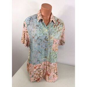 Winter Sun Floral Shirt Boho Lagenlook Womens Medium